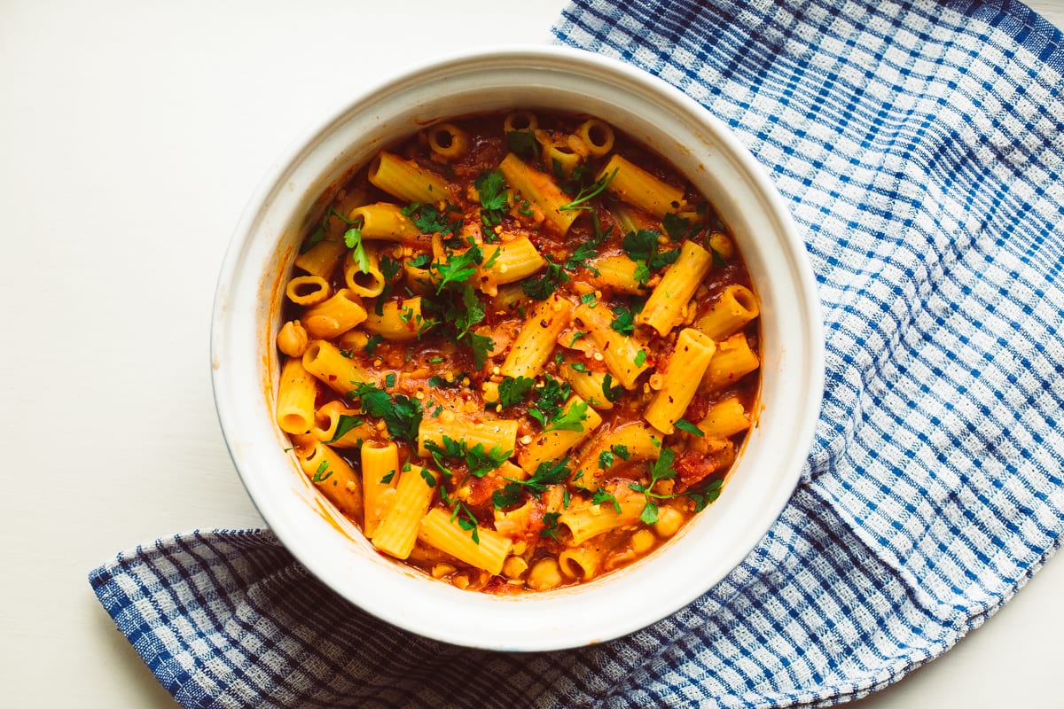 One Pot Pasta With A Chickpea And Tomato Sauce